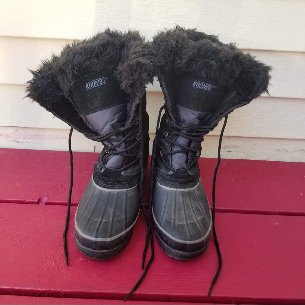 Khombu Black Faux Fur Winter Boots sz 11